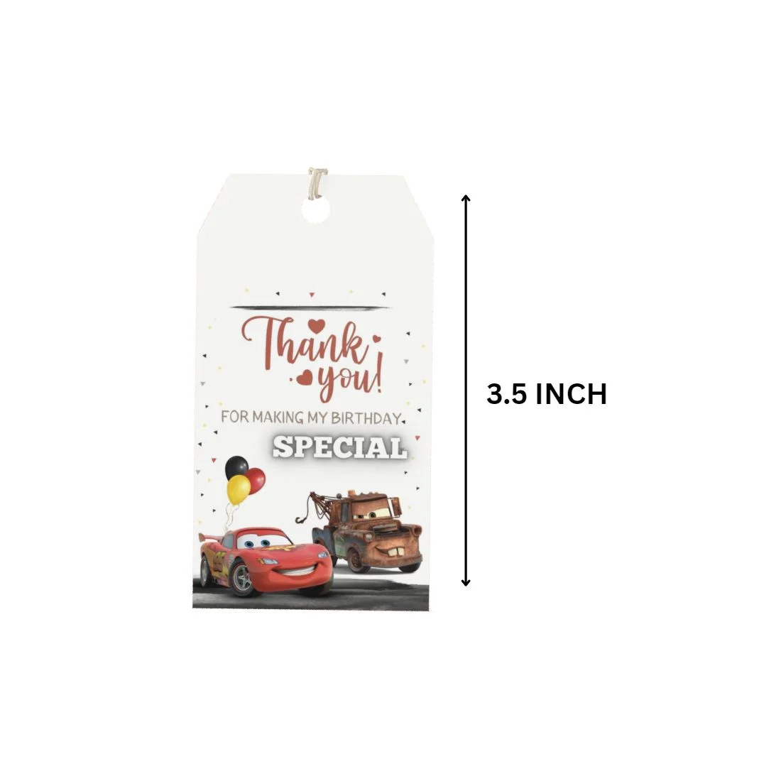 Disney Car Theme Birthday Favour Tags (2 x 3.5 inches/250 GSM Cardstock/Mixcolour/30Pcs) - Premium Handcrafted 300 GSM Thank You Cards by Party Decor Mall India - View 8