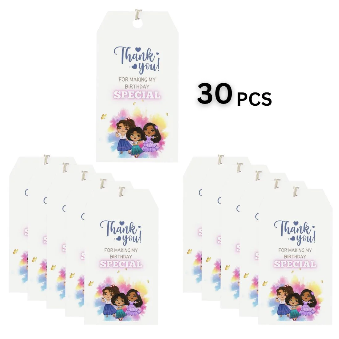 Dolls Theme Birthday Favour Tags (2 x 3.5 inches/250 GSM Cardstock/Mixcolour/30Pcs) - Premium Handcrafted 300 GSM Thank You Cards by Party Decor Mall India - View 3