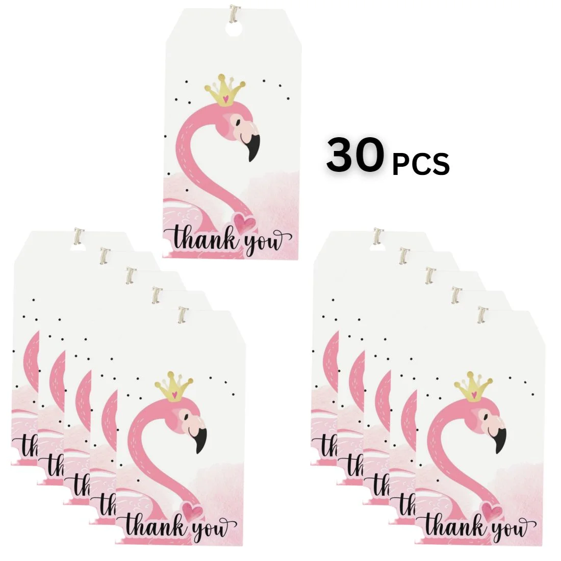 Flamingo Theme Model 2 Birthday Favour Tags (2 x 3.5 inches/250 GSM Cardstock/Mixcolour/30Pcs) - Premium Handcrafted 300 GSM Thank You Cards by Party Decor Mall India - View 3