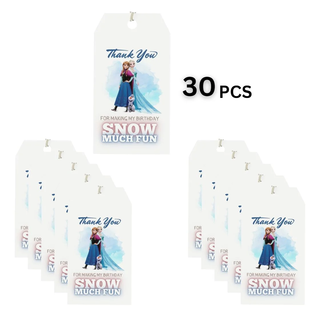 Frozen Theme Model 2 Birthday Favour Tags (2 x 3.5 inches/250 GSM Cardstock/Mixcolour/30Pcs) - Premium Handcrafted 300 GSM Thank You Cards by Party Decor Mall India - View 2