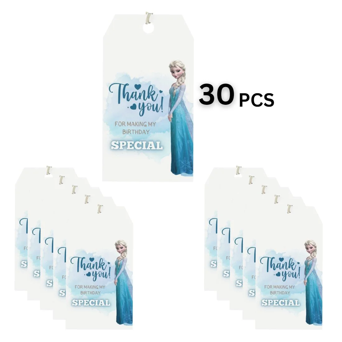 Frozen Elsa Theme Birthday Favour Tags (2 x 3.5 inches/250 GSM Cardstock/Mixcolour/30Pcs) - Premium Handcrafted 300 GSM Thank You Cards by Party Decor Mall India - View 3