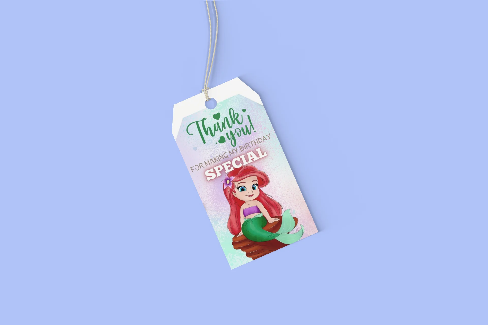Little Mermaid Theme Birthday Favour Tags (2 x 3.5 inches/250 GSM Cardstock/Mixcolour/30Pcs) - Premium Handcrafted 300 GSM Thank You Cards by Party Decor Mall India - View 5