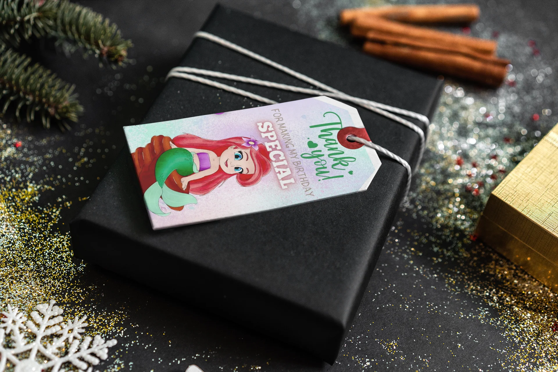 Little Mermaid Theme Birthday Favour Tags (2 x 3.5 inches/250 GSM Cardstock/Mixcolour/30Pcs) - Premium Handcrafted 300 GSM Thank You Cards by Party Decor Mall India - View 7