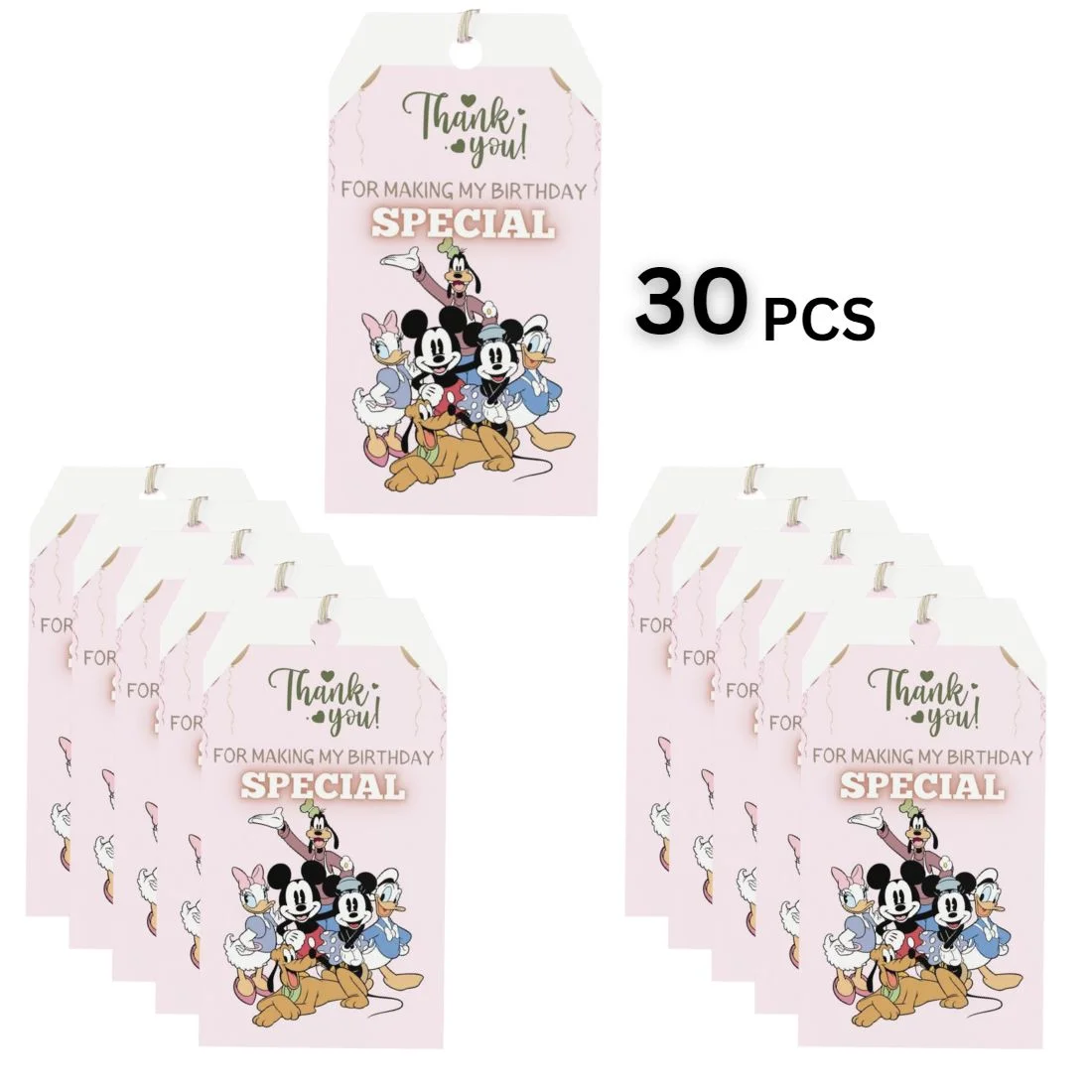 Mickey Club House Theme Birthday Favour Tags (2 x 3.5 inches/250 GSM Cardstock/Mixcolour/30Pcs) - Premium Handcrafted 300 GSM Thank You Cards by Party Decor Mall India - View 2