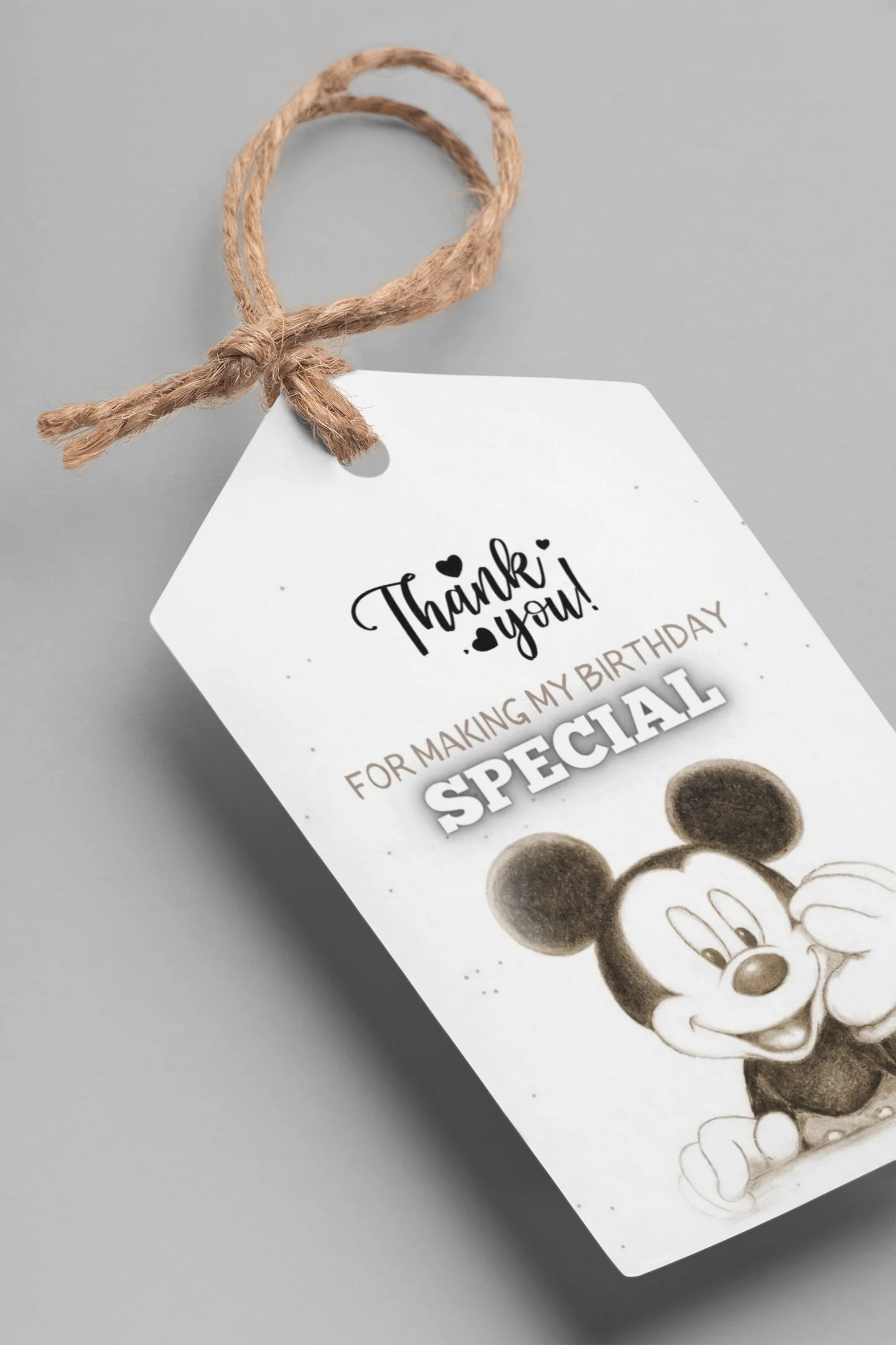 Mickey Mouse Theme Birthday Favour Tags (2 x 3.5 inches/250 GSM Cardstock/Black & White/30Pcs)