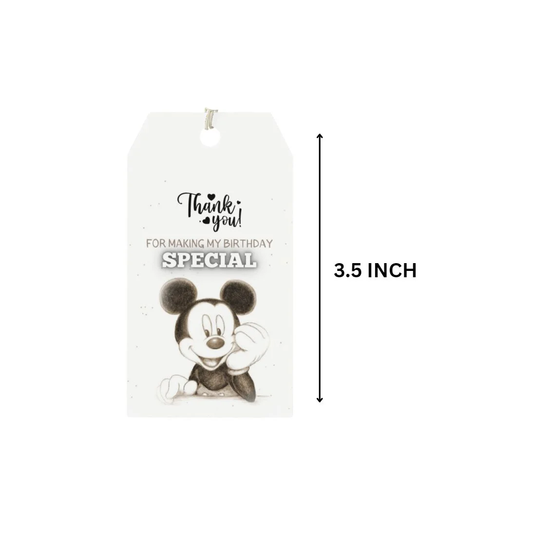 Mickey Mouse Theme Birthday Favour Tags (2 x 3.5 inches/250 GSM Cardstock/Black & White/30Pcs) - Premium Handcrafted 300 GSM Thank You Cards by Party Decor Mall India - View 3