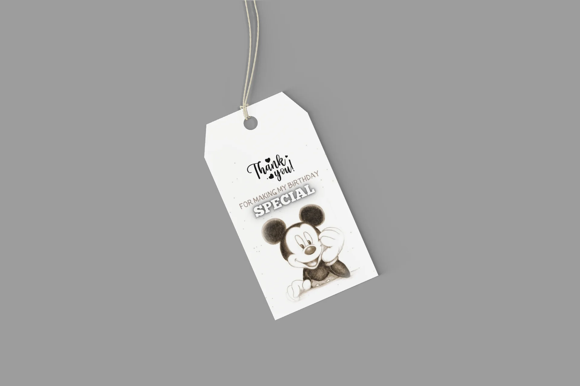 Mickey Mouse Theme Birthday Favour Tags (2 x 3.5 inches/250 GSM Cardstock/Black & White/30Pcs) - Premium Handcrafted 300 GSM Thank You Cards by Party Decor Mall India - View 6