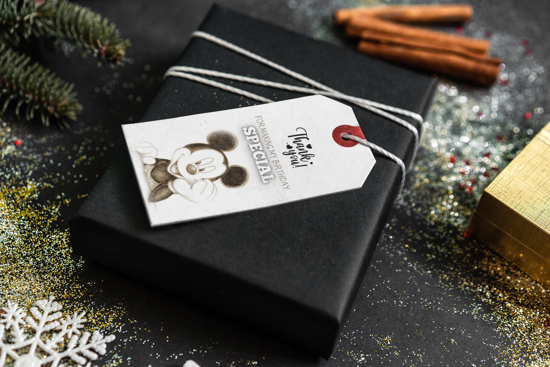 Mickey Mouse Theme Birthday Favour Tags (2 x 3.5 inches/250 GSM Cardstock/Black & White/30Pcs) - Premium Handcrafted 300 GSM Thank You Cards by Party Decor Mall India - View 8