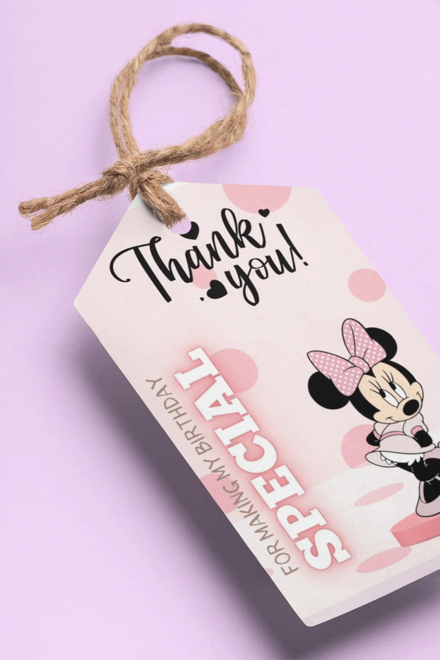 Minnie Theme Birthday Favour Tags (2 x 3.5 inches/250 GSM Cardstock/Mixcolour/30Pcs) - Premium Handcrafted 300 GSM Thank You Cards by Party Decor Mall India - View 1