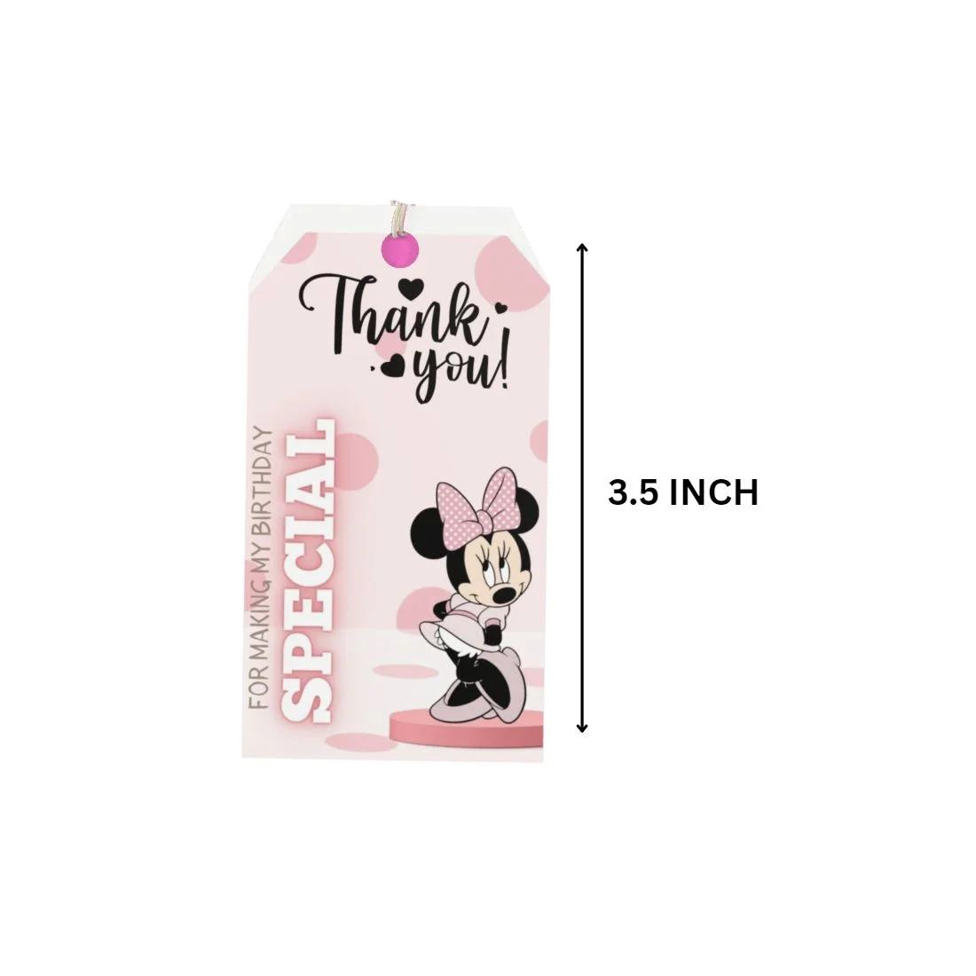 Minnie Theme Birthday Favour Tags (2 x 3.5 inches/250 GSM Cardstock/Mixcolour/30Pcs) - Premium Handcrafted 300 GSM Thank You Cards by Party Decor Mall India - View 2