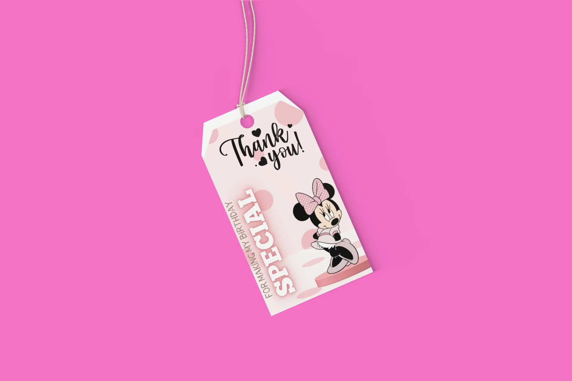 Minnie Theme Birthday Favour Tags (2 x 3.5 inches/250 GSM Cardstock/Mixcolour/30Pcs) - Premium Handcrafted 300 GSM Thank You Cards by Party Decor Mall India - View 6