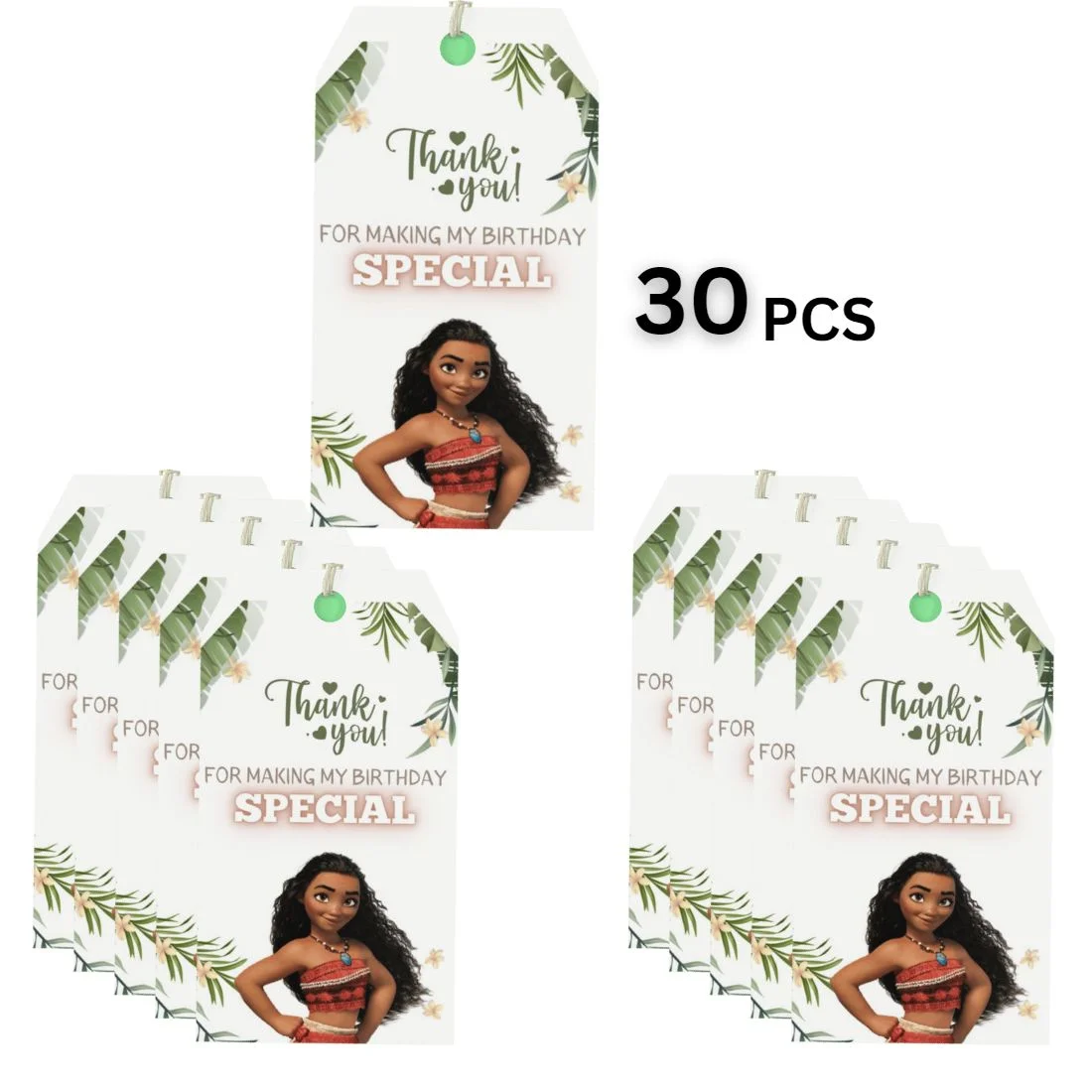 Moana Theme Birthday Favour Tags (2 x 3.5 inches/250 GSM Cardstock/Mixcolour/30Pcs) - Premium Handcrafted 300 GSM Thank You Cards by Party Decor Mall India - View 6