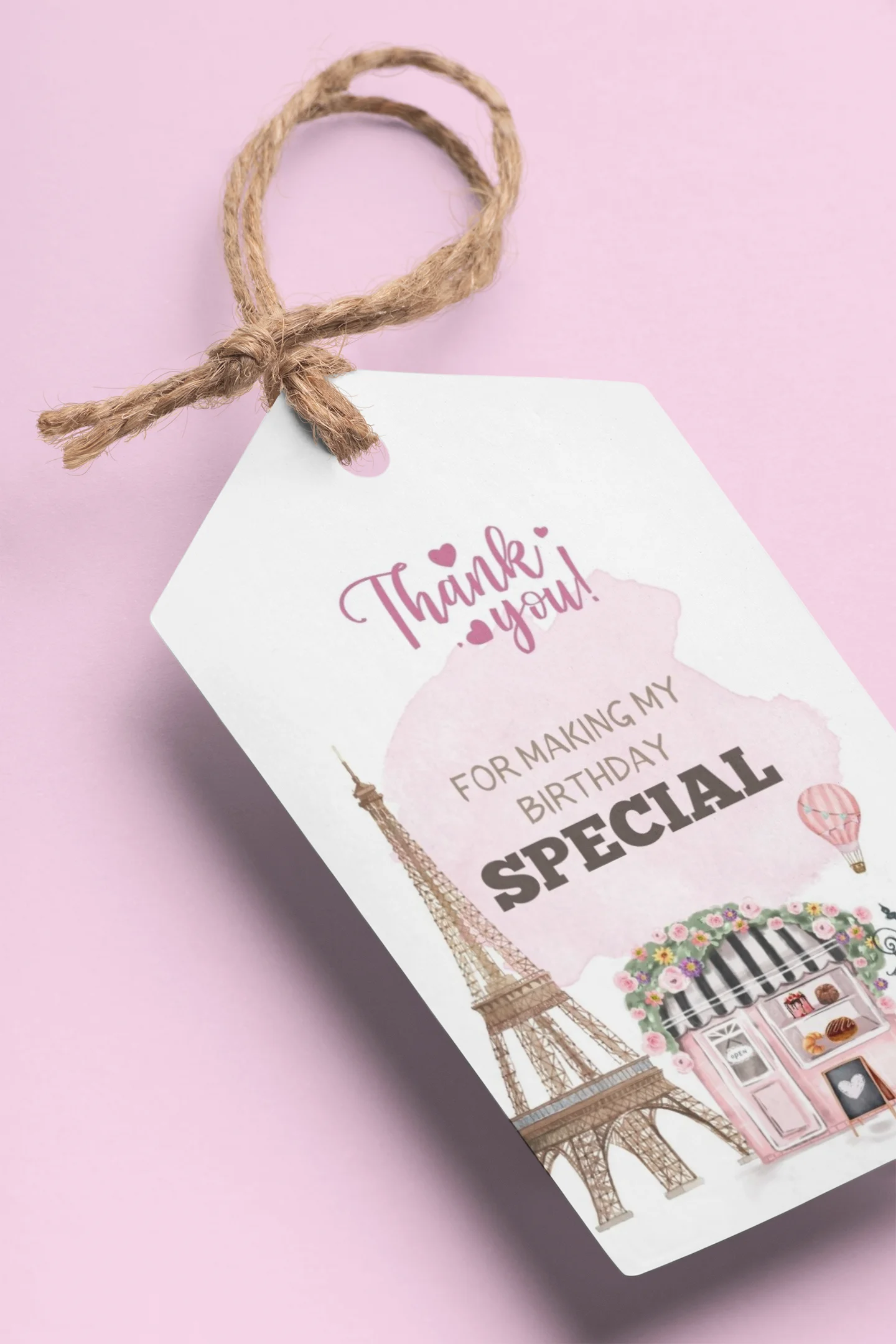 Paris Theme Birthday Favour Tags (2 x 3.5 inches/250 GSM Cardstock/Mixcolour/30Pcs) - Premium Handcrafted 300 GSM Thank You Cards by Party Decor Mall India - View 1