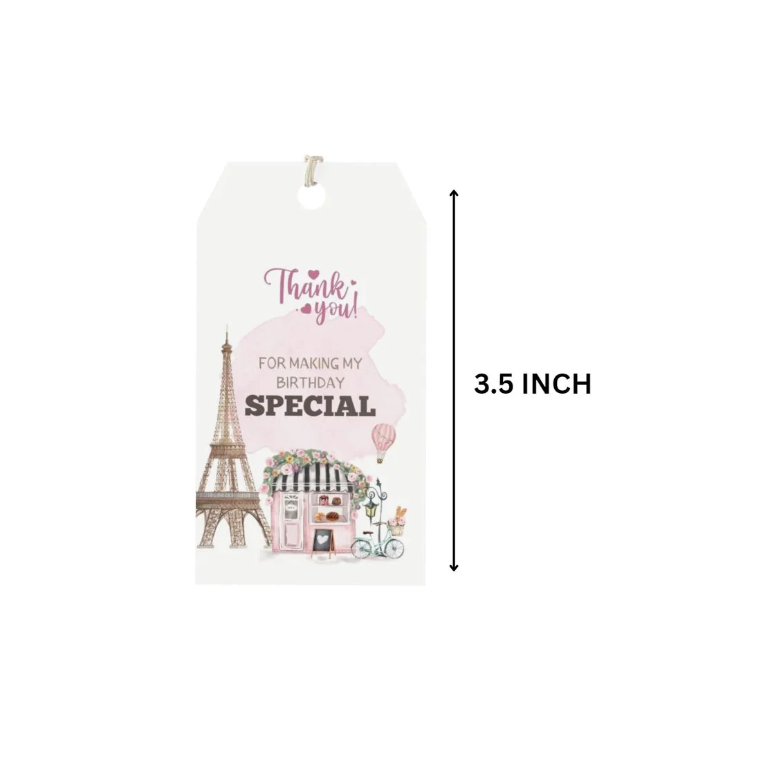 Paris Theme Birthday Favour Tags (2 x 3.5 inches/250 GSM Cardstock/Mixcolour/30Pcs) - Premium Handcrafted 300 GSM Thank You Cards by Party Decor Mall India - View 2