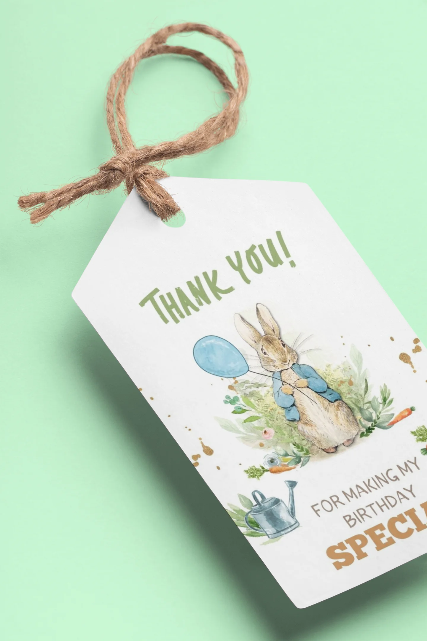 Peter Rabbit Theme Birthday Favour Tags (2 x 3.5 inches/250 GSM Cardstock/Mixcolour/30Pcs) - Premium Handcrafted 300 GSM Thank You Cards by Party Decor Mall India - View 1
