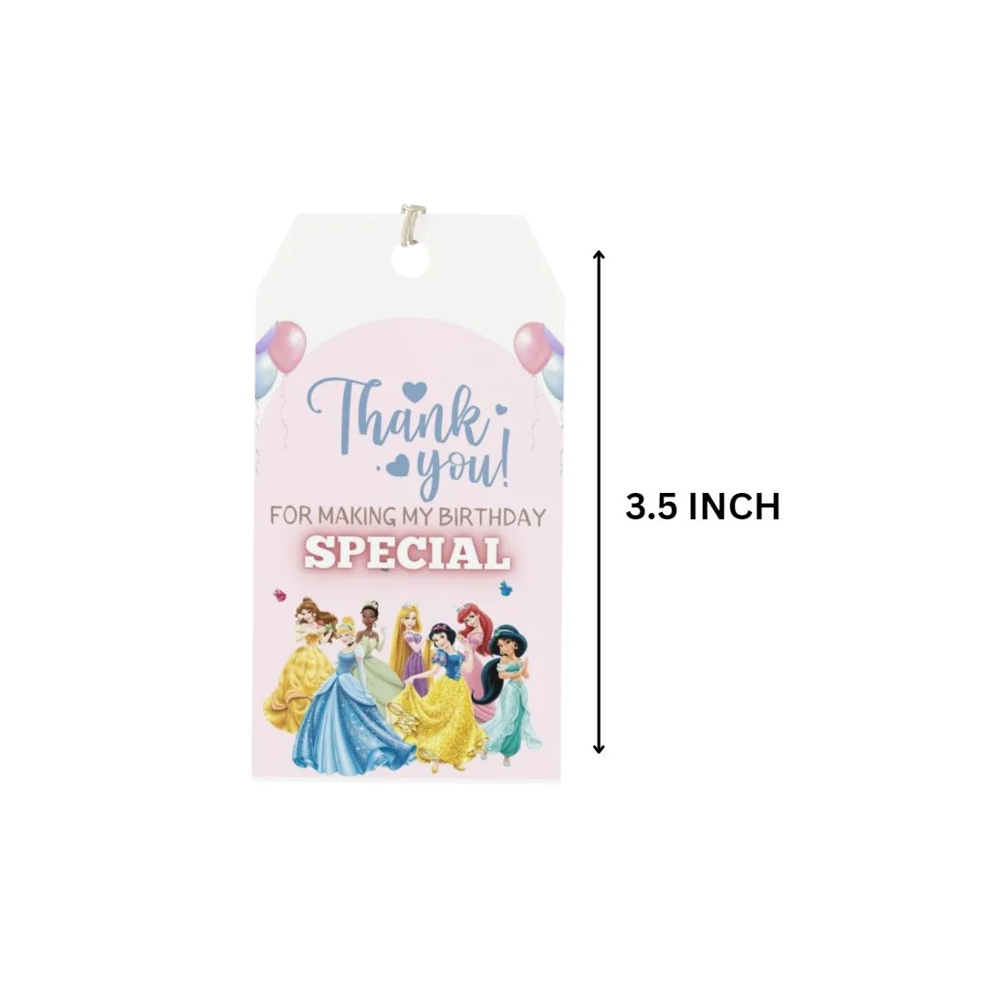 Princess Theme Birthday Favour Tags (2 x 3.5 inches/250 GSM Cardstock/Mixcolour/30Pcs) - Premium Handcrafted 300 GSM Thank You Cards by Party Decor Mall India - View 2