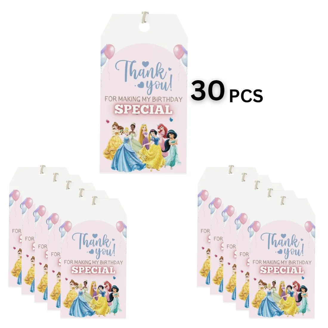 Princess Theme Birthday Favour Tags (2 x 3.5 inches/250 GSM Cardstock/Mixcolour/30Pcs) - Premium Handcrafted 300 GSM Thank You Cards by Party Decor Mall India - View 3
