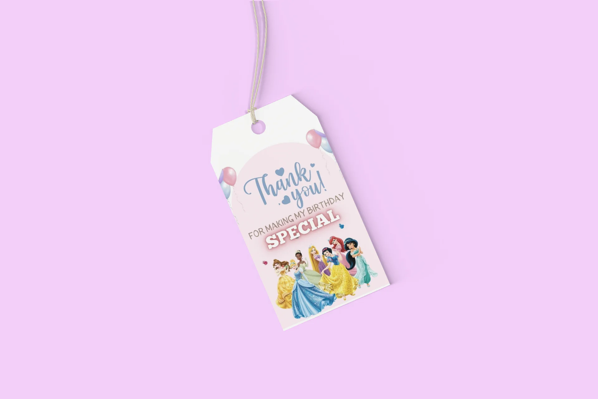 Princess Theme Birthday Favour Tags (2 x 3.5 inches/250 GSM Cardstock/Mixcolour/30Pcs) - Premium Handcrafted 300 GSM Thank You Cards by Party Decor Mall India - View 6