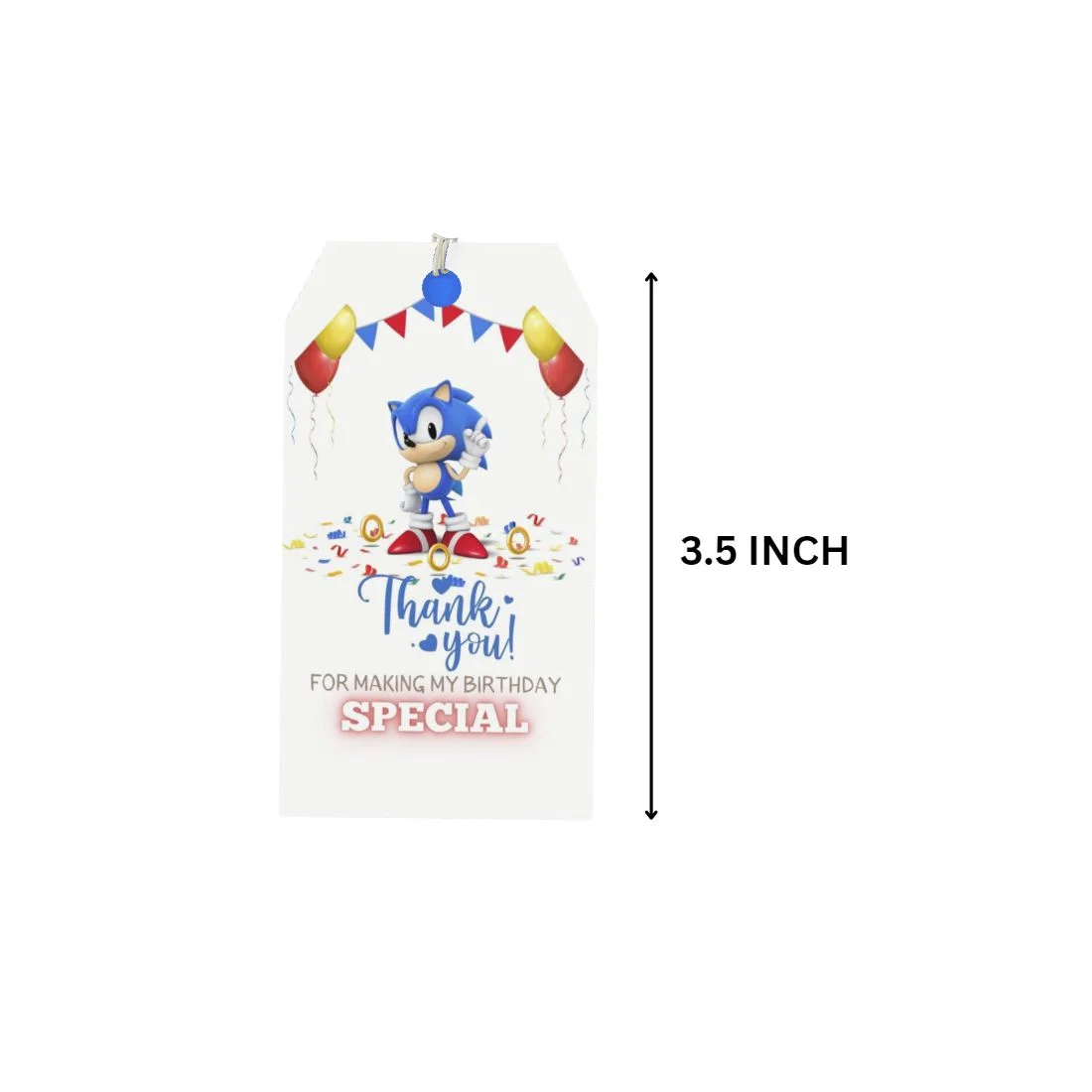 Sonic Theme Birthday Favour Tags (2 x 3.5 inches/250 GSM Cardstock/Mixcolour/30Pcs) - Premium Handcrafted 300 GSM Thank You Cards by Party Decor Mall India - View 2