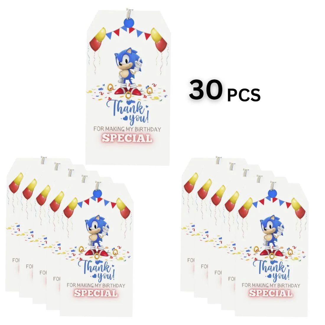 Sonic Theme Birthday Favour Tags (2 x 3.5 inches/250 GSM Cardstock/Mixcolour/30Pcs) - Premium Handcrafted 300 GSM Thank You Cards by Party Decor Mall India - View 3