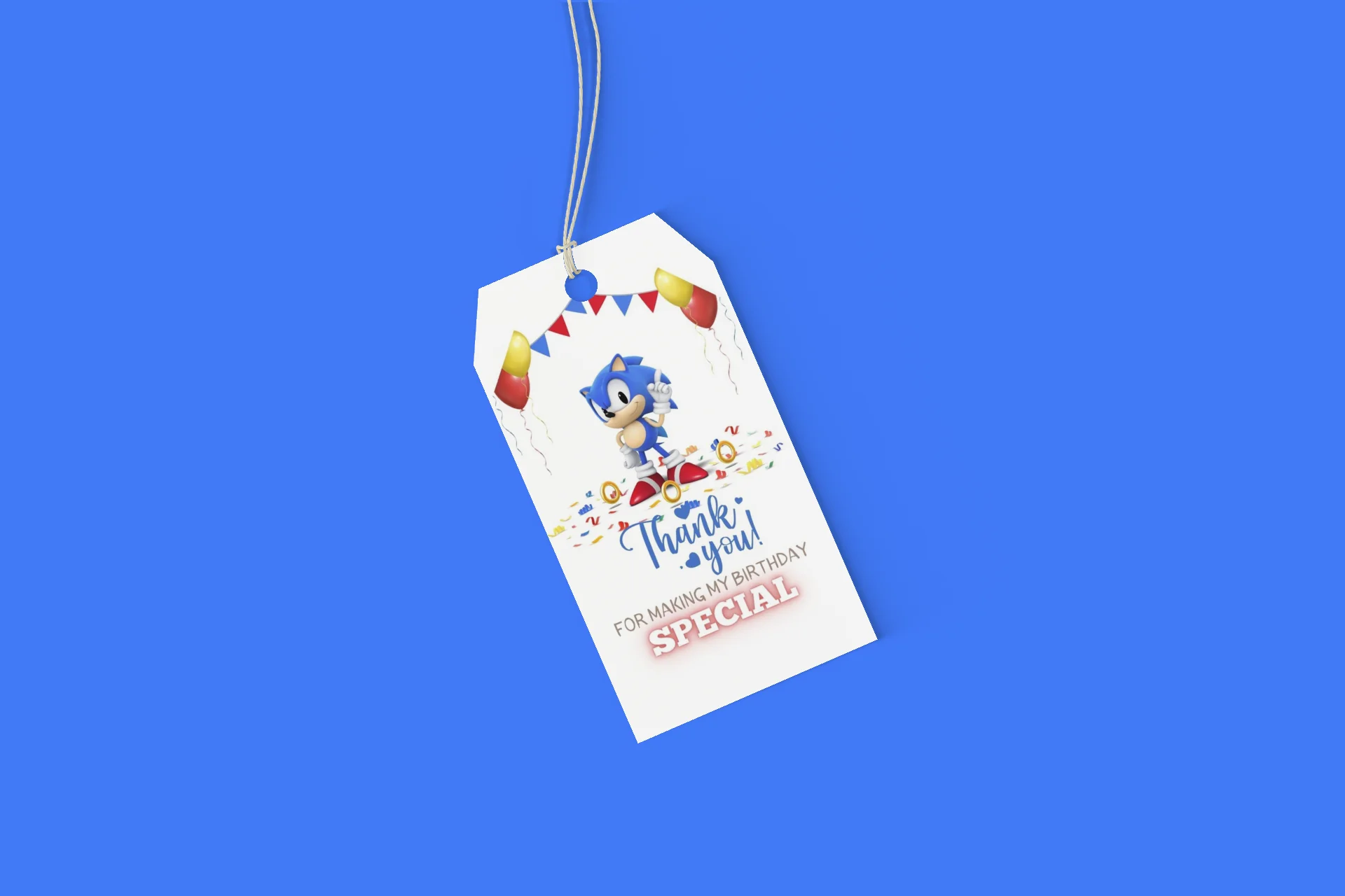 Sonic Theme Birthday Favour Tags (2 x 3.5 inches/250 GSM Cardstock/Mixcolour/30Pcs) - Premium Handcrafted 300 GSM Thank You Cards by Party Decor Mall India - View 6
