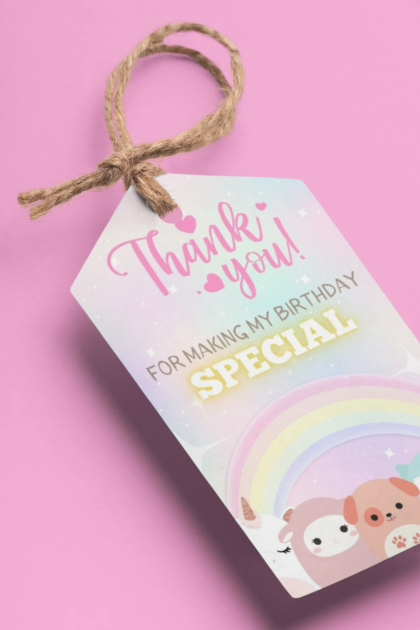 Squish Mallow Theme Birthday Favour Tags (2 x 3.5 inches/250 GSM Cardstock/Mixcolour/30Pcs) - Premium Handcrafted 300 GSM Thank You Cards by Party Decor Mall India - View 1