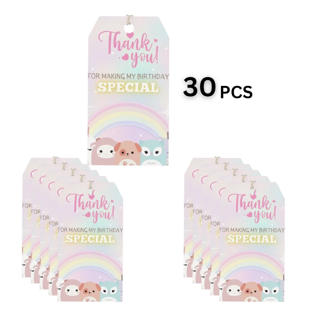 Squish Mallow Theme Birthday Favour Tags (2 x 3.5 inches/250 GSM Cardstock/Mixcolour/30Pcs) - Premium Handcrafted 300 GSM Thank You Cards by Party Decor Mall India - View 3