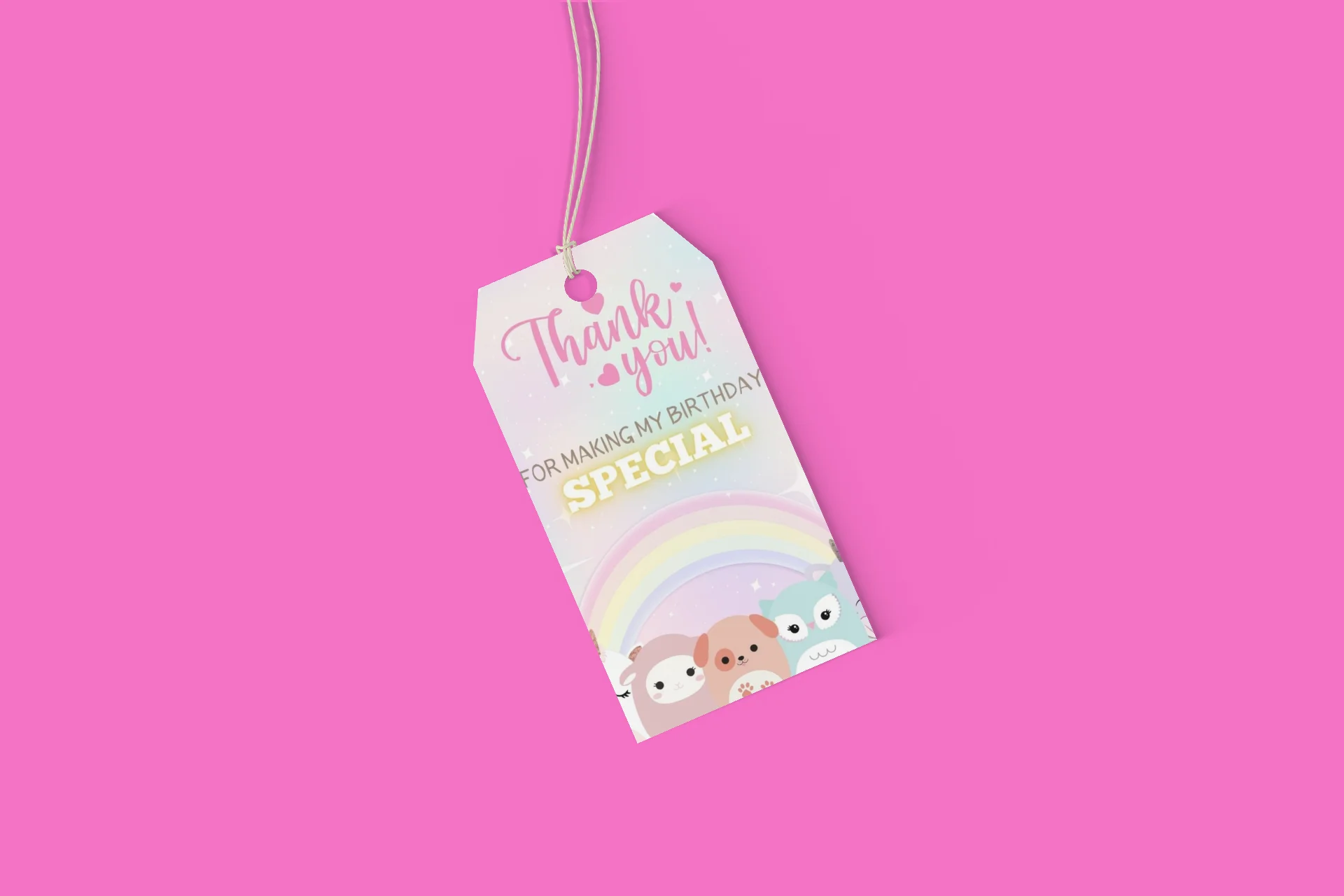 Squish Mallow Theme Birthday Favour Tags (2 x 3.5 inches/250 GSM Cardstock/Mixcolour/30Pcs) - Premium Handcrafted 300 GSM Thank You Cards by Party Decor Mall India - View 6