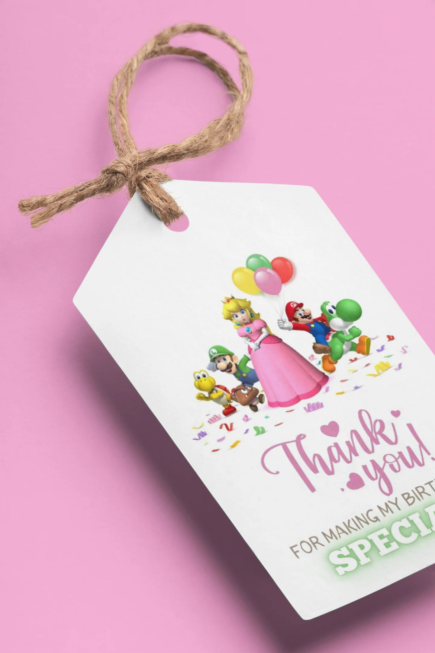 Super Girl And Mario Theme Birthday Favour Tags (2 x 3.5 inches/250 GSM Cardstock/Mixcolour/30Pcs) - Premium Handcrafted 300 GSM Thank You Cards by Party Decor Mall India - View 1