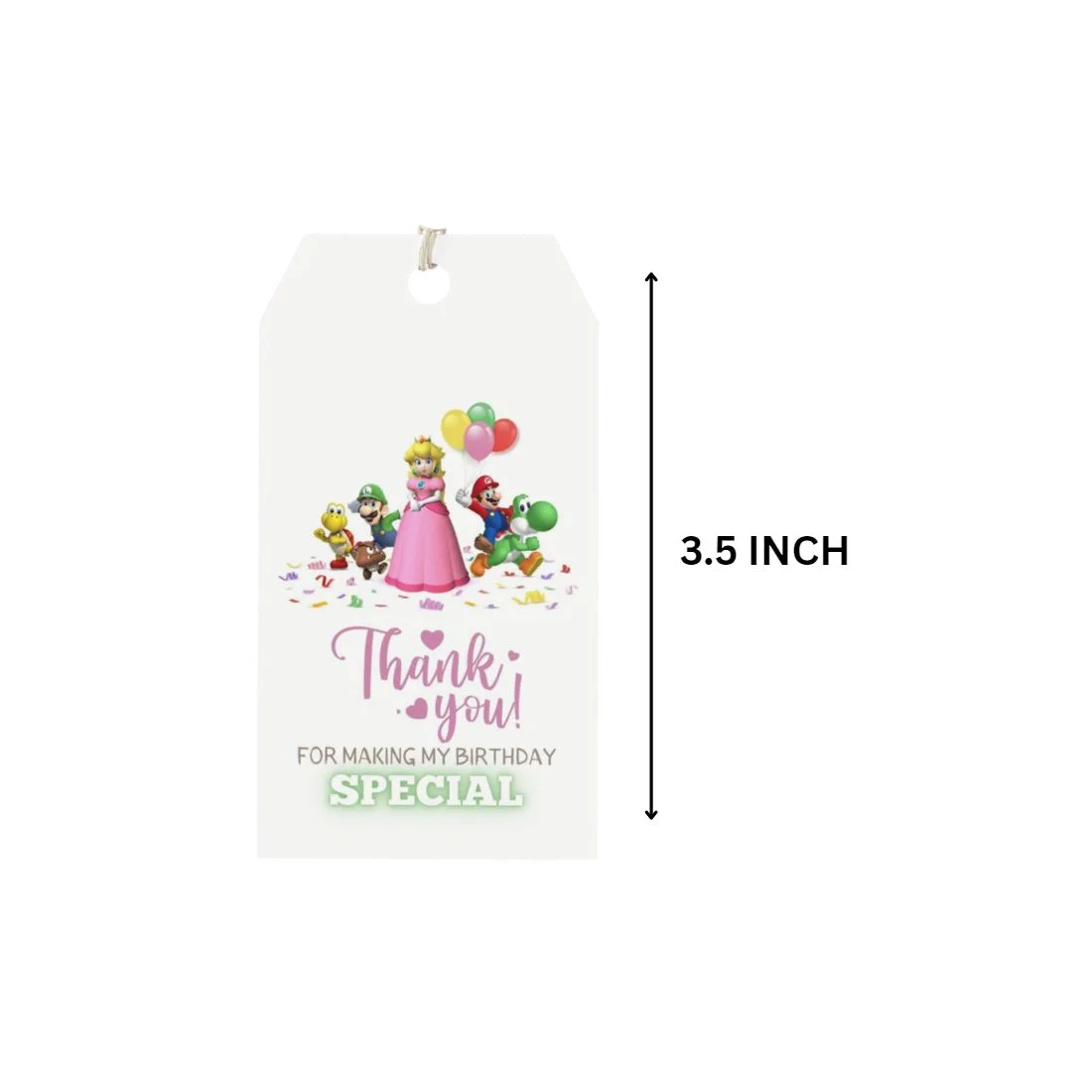 Super Girl And Mario Theme Birthday Favour Tags (2 x 3.5 inches/250 GSM Cardstock/Mixcolour/30Pcs) - Premium Handcrafted 300 GSM Thank You Cards by Party Decor Mall India - View 2