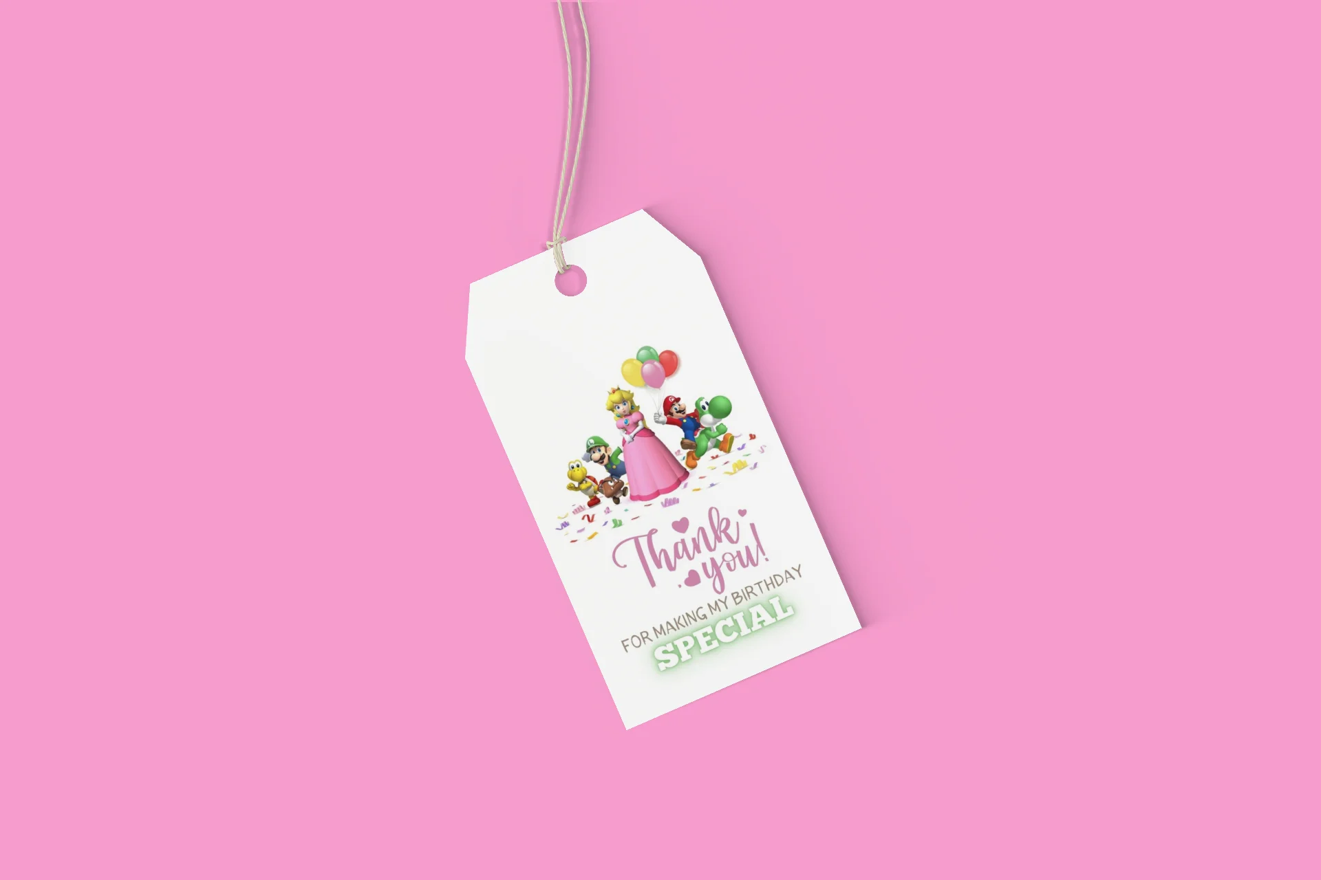 Super Girl And Mario Theme Birthday Favour Tags (2 x 3.5 inches/250 GSM Cardstock/Mixcolour/30Pcs) - Premium Handcrafted 300 GSM Thank You Cards by Party Decor Mall India - View 6