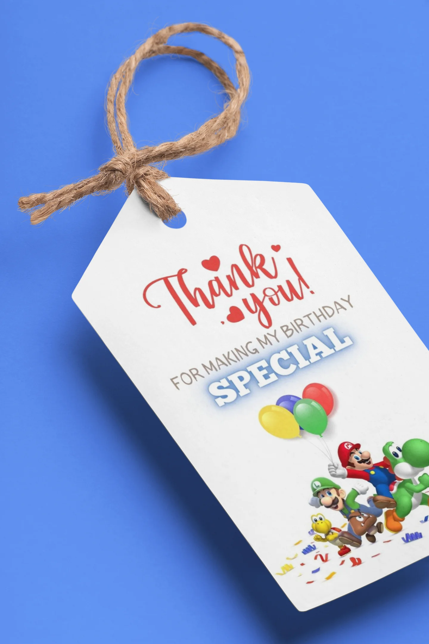 The Super Mario Theme Birthday Favour Tags (2 x 3.5 inches/250 GSM Cardstock/Mixcolour/30Pcs) - Premium Handcrafted 300 GSM Thank You Cards by Party Decor Mall India - View 1