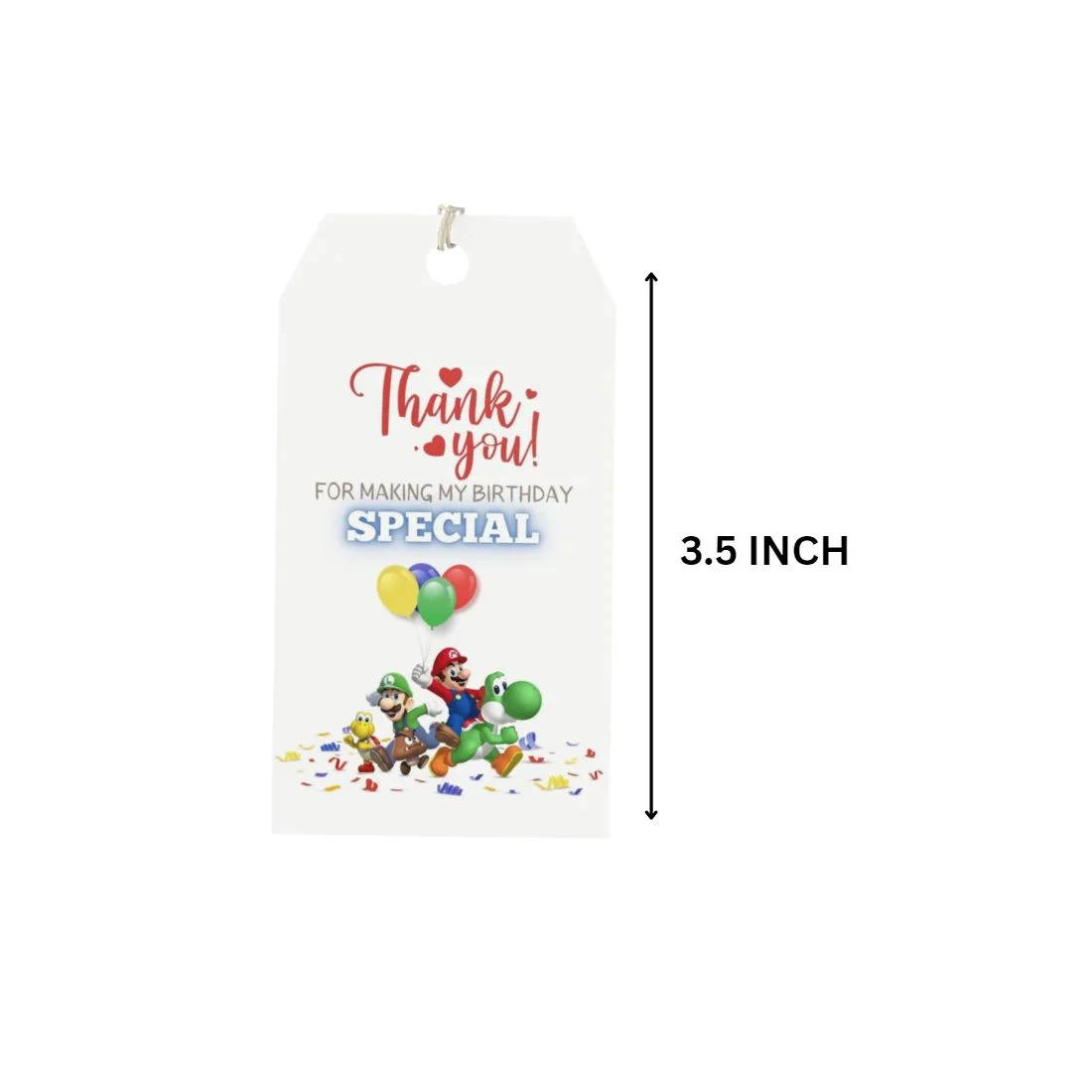 The Super Mario Theme Birthday Favour Tags (2 x 3.5 inches/250 GSM Cardstock/Mixcolour/30Pcs) - Premium Handcrafted 300 GSM Thank You Cards by Party Decor Mall India - View 2