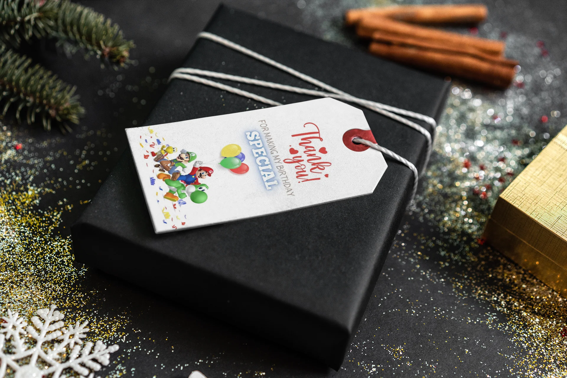 The Super Mario Theme Birthday Favour Tags (2 x 3.5 inches/250 GSM Cardstock/Mixcolour/30Pcs) - Premium Handcrafted 300 GSM Thank You Cards by Party Decor Mall India - View 4