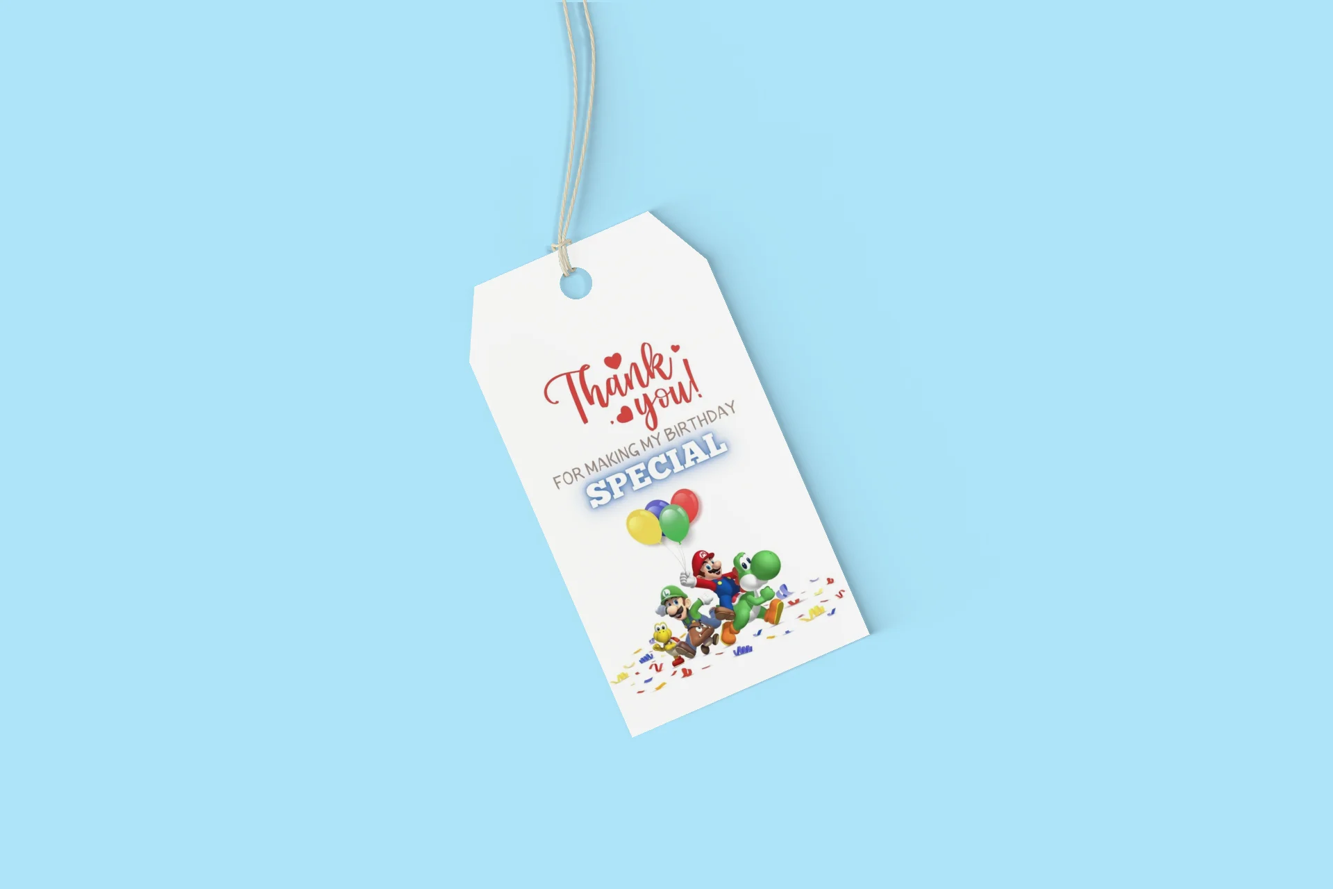 The Super Mario Theme Birthday Favour Tags (2 x 3.5 inches/250 GSM Cardstock/Mixcolour/30Pcs) - Premium Handcrafted 300 GSM Thank You Cards by Party Decor Mall India - View 6