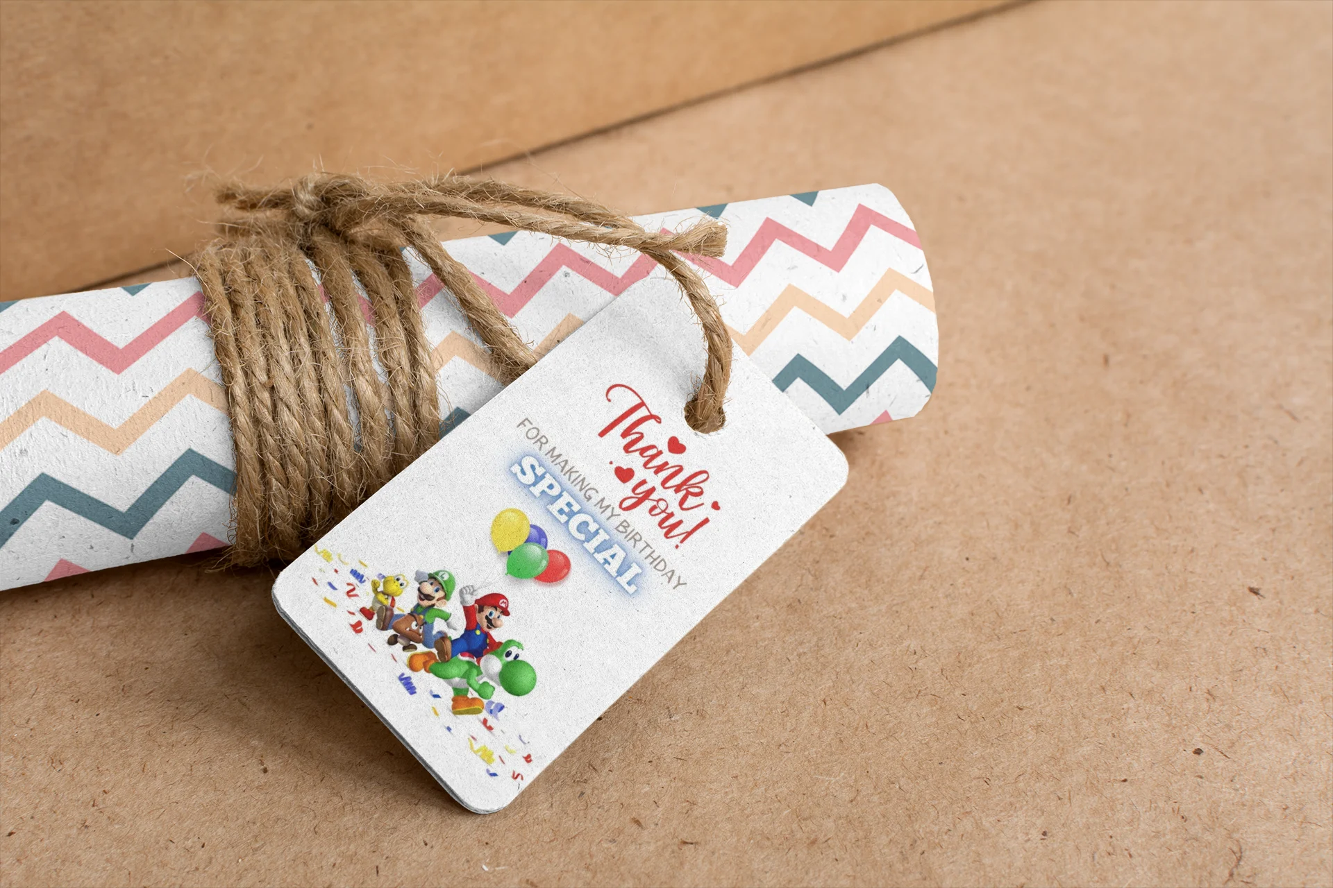 The Super Mario Theme Birthday Favour Tags (2 x 3.5 inches/250 GSM Cardstock/Mixcolour/30Pcs) - Premium Handcrafted 300 GSM Thank You Cards by Party Decor Mall India - View 7