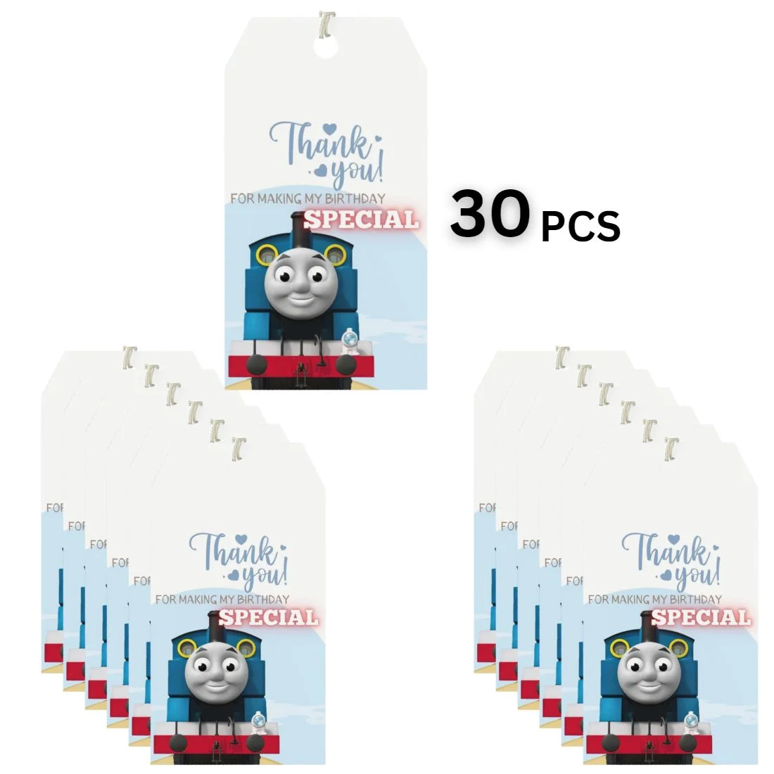 Thomas The Train Theme Birthday Favour Tags (2 x 3.5 inches/250 GSM Cardstock/Mixcolour/30Pcs) - Premium Handcrafted 300 GSM Thank You Cards by Party Decor Mall India - View 3