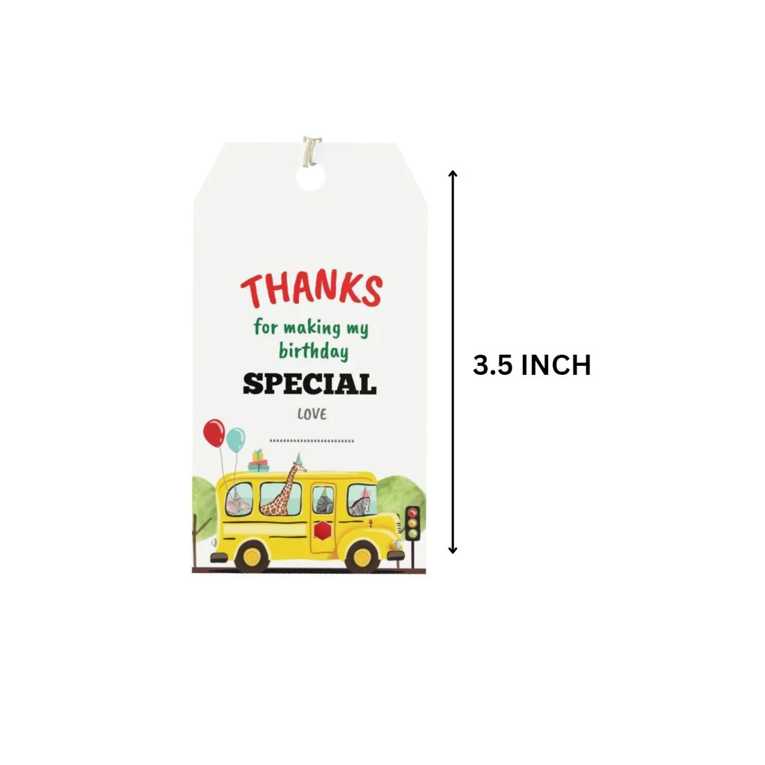 Weels On The Bus Theme Birthday Favour Tags (2 x 3.5 inches/250 GSM Cardstock/Mixcolour/30Pcs) - Premium Handcrafted 300 GSM Thank You Cards by Party Decor Mall India - View 2