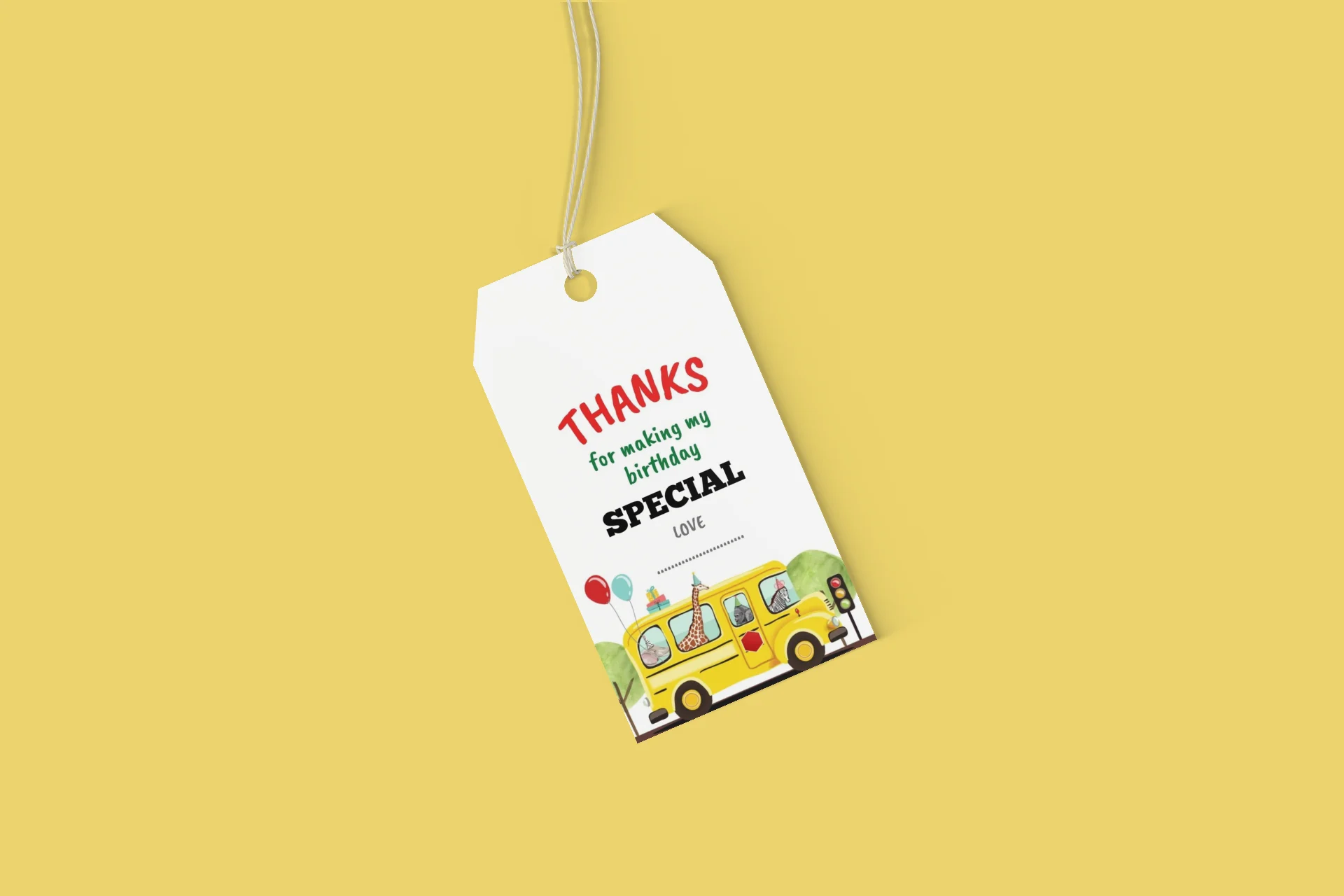 Weels On The Bus Theme Birthday Favour Tags (2 x 3.5 inches/250 GSM Cardstock/Mixcolour/30Pcs) - Premium Handcrafted 300 GSM Thank You Cards by Party Decor Mall India - View 6