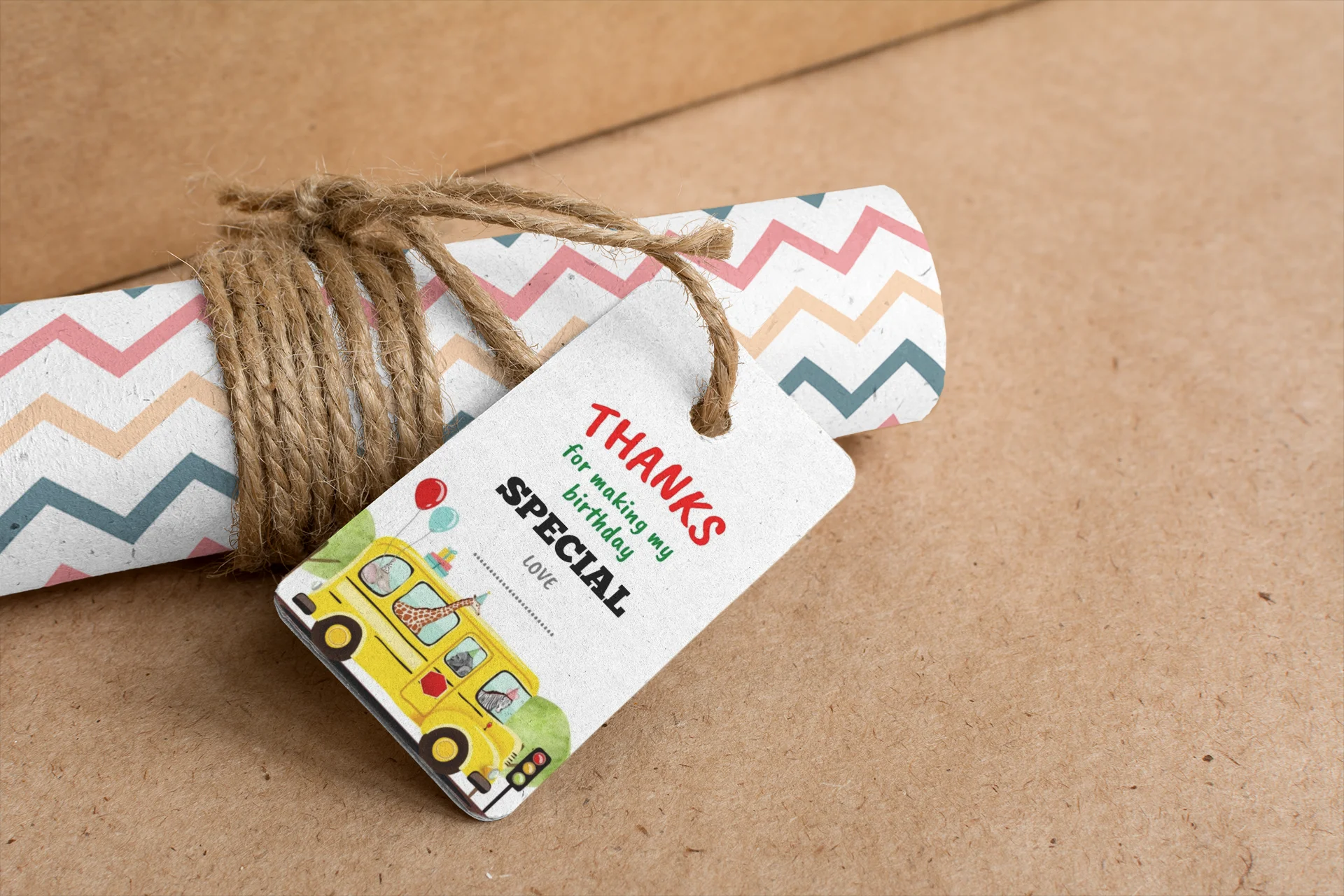 Weels On The Bus Theme Birthday Favour Tags (2 x 3.5 inches/250 GSM Cardstock/Mixcolour/30Pcs) - Premium Handcrafted 300 GSM Thank You Cards by Party Decor Mall India - View 7