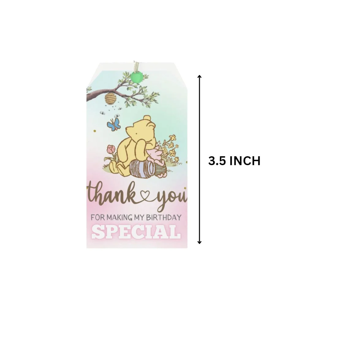 Winnie The Pooh Theme Model 2 Birthday Favour Tags (2 x 3.5 inches/250 GSM Cardstock/Green, Brown, Light blue, White & Pink/30Pcs) - Premium Handcrafted 300 GSM Thank You Cards by Party Decor Mall India - View 3