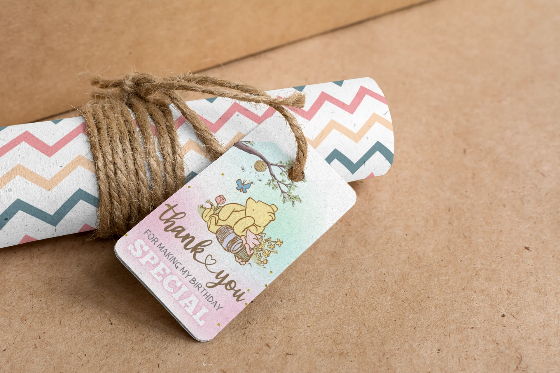 Winnie The Pooh Theme Model 2 Birthday Favour Tags (2 x 3.5 inches/250 GSM Cardstock/Green, Brown, Light blue, White & Pink/30Pcs) - Premium Handcrafted 300 GSM Thank You Cards by Party Decor Mall India - View 6