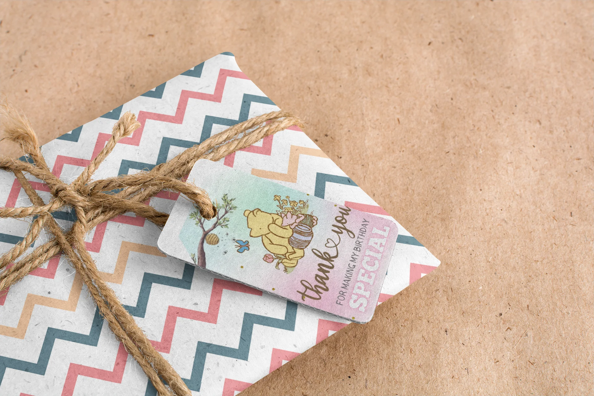 Winnie The Pooh Theme Model 2 Birthday Favour Tags (2 x 3.5 inches/250 GSM Cardstock/Green, Brown, Light blue, White & Pink/30Pcs) - Premium Handcrafted 300 GSM Thank You Cards by Party Decor Mall India - View 7