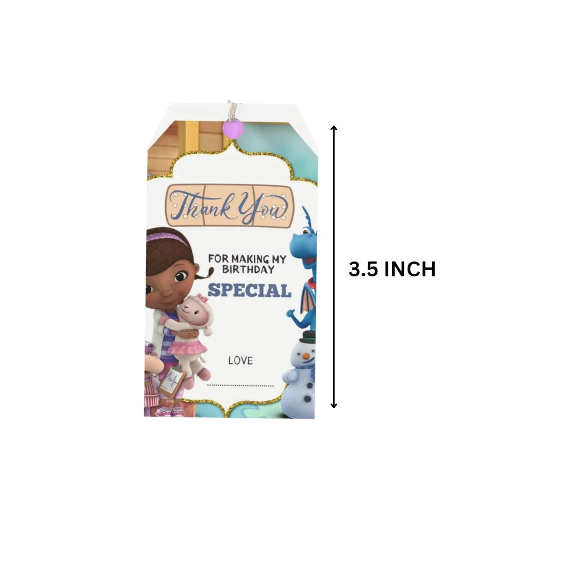 Doc McStuffins Theme Birthday Favour Tags (2 x 3.5 inches/250 GSM Cardstock/Mixcolour/30Pcs) - Premium Handcrafted 300 GSM Thank You Cards by Party Decor Mall India - View 2