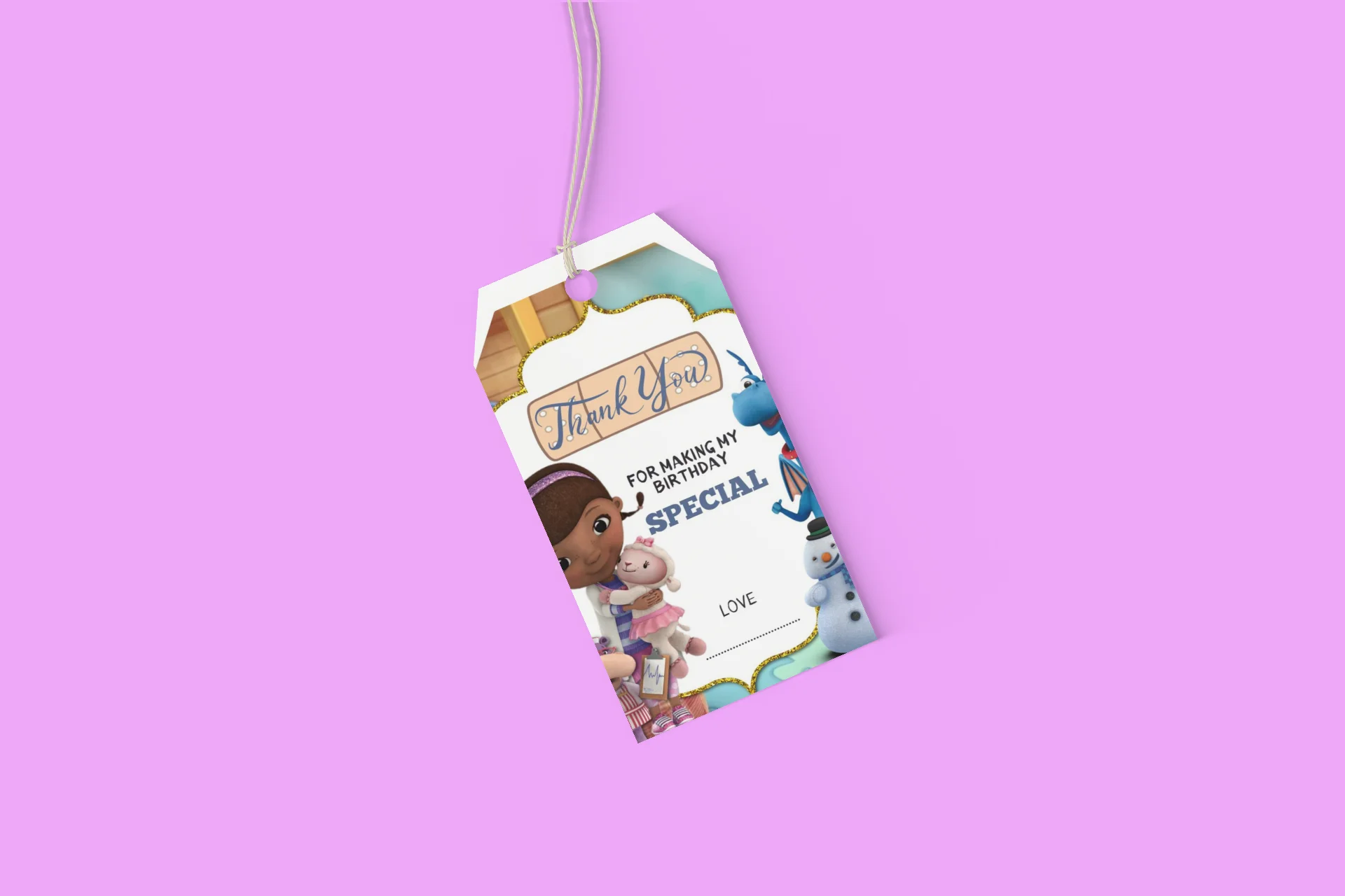 Doc McStuffins Theme Birthday Favour Tags (2 x 3.5 inches/250 GSM Cardstock/Mixcolour/30Pcs) - Premium Handcrafted 300 GSM Thank You Cards by Party Decor Mall India - View 8