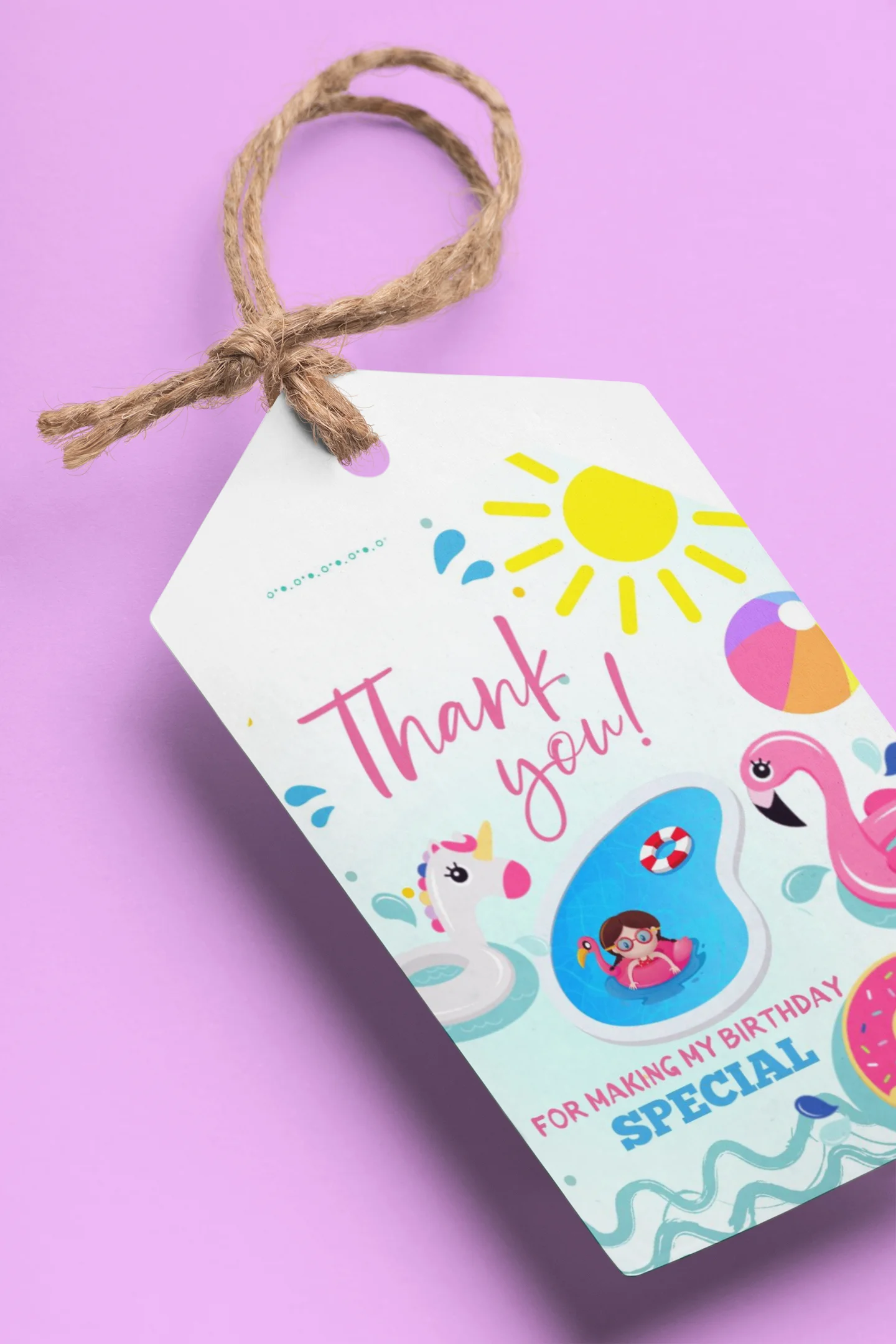 Pool Party Theme Birthday Favour Tags (2 x 3.5 inches/250 GSM Cardstock/Mixcolour/30Pcs) - Premium Handcrafted 300 GSM Thank You Cards by Party Decor Mall India - View 1