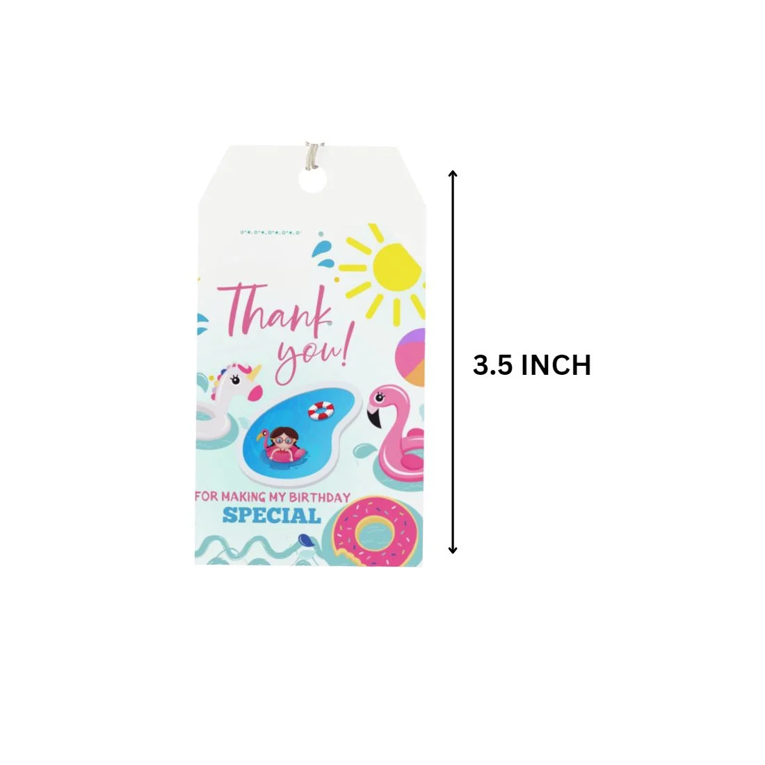 Pool Party Theme Birthday Favour Tags (2 x 3.5 inches/250 GSM Cardstock/Mixcolour/30Pcs) - Premium Handcrafted 300 GSM Thank You Cards by Party Decor Mall India - View 2