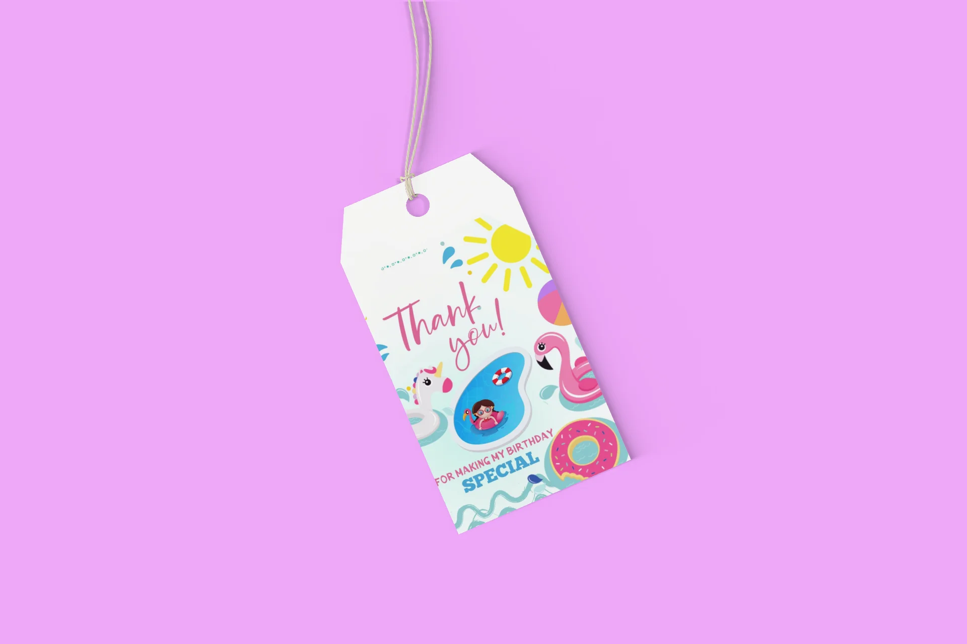 Pool Party Theme Birthday Favour Tags (2 x 3.5 inches/250 GSM Cardstock/Mixcolour/30Pcs) - Premium Handcrafted 300 GSM Thank You Cards by Party Decor Mall India - View 8