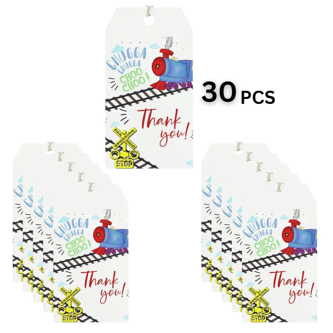 Train Theme Model 2 Birthday Favour Tags (2 x 3.5 inches/250 GSM Cardstock/Multicolour/30Pcs) - Premium Handcrafted 300 GSM Thank You Cards by Party Decor Mall India - View 3