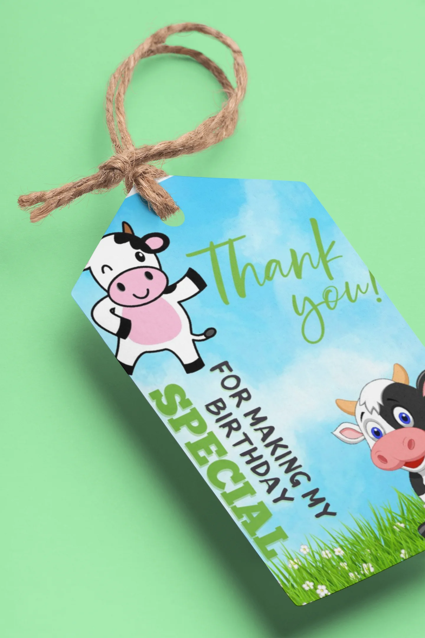 Cow Theme Birthday Favour Tags (2 x 3.5 inches/250 GSM Cardstock/Mixcolour/30Pcs) - Premium Handcrafted 300 GSM Thank You Cards by Party Decor Mall India - View 1